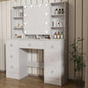Umeiga Dressing Table, 100 cm Width Makeup Vanity Desk with 7 Large Drawers, Open Storage Shelves and Crystal Handle, 3 Model Adjustable Brightness