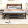 HOMERECOMMEND Double Bed Frame with Rustic Wood Headboard and Footboard Heavy Duty Metal Platform Bed Frame Solid and Stable,Strong Metal Slats