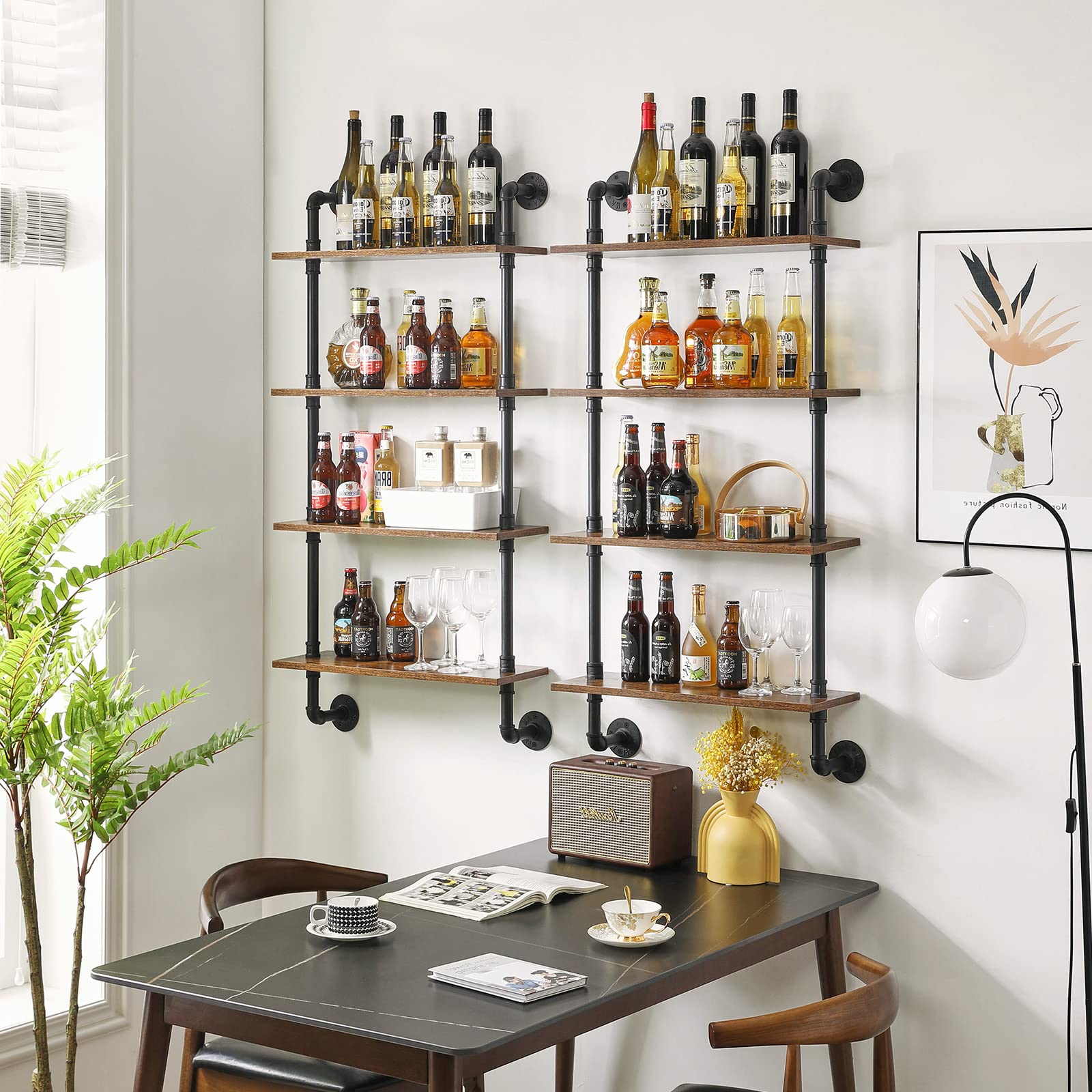 YMYNY 4 Tier Industrial Pipe Wall Shelves, Rustic Storage Racks, Floating Shelves, Wall Shelves, Kitchen Spice Rack, for Bedroom, Kitchen, Living