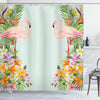 ABAKUHAUS Floral Shower Curtain, Flamingo Birds and Tropical Flowers Exotic Hawaiian Wildlife Animals Print, Cloth Fabric Bathroom Decor Set with