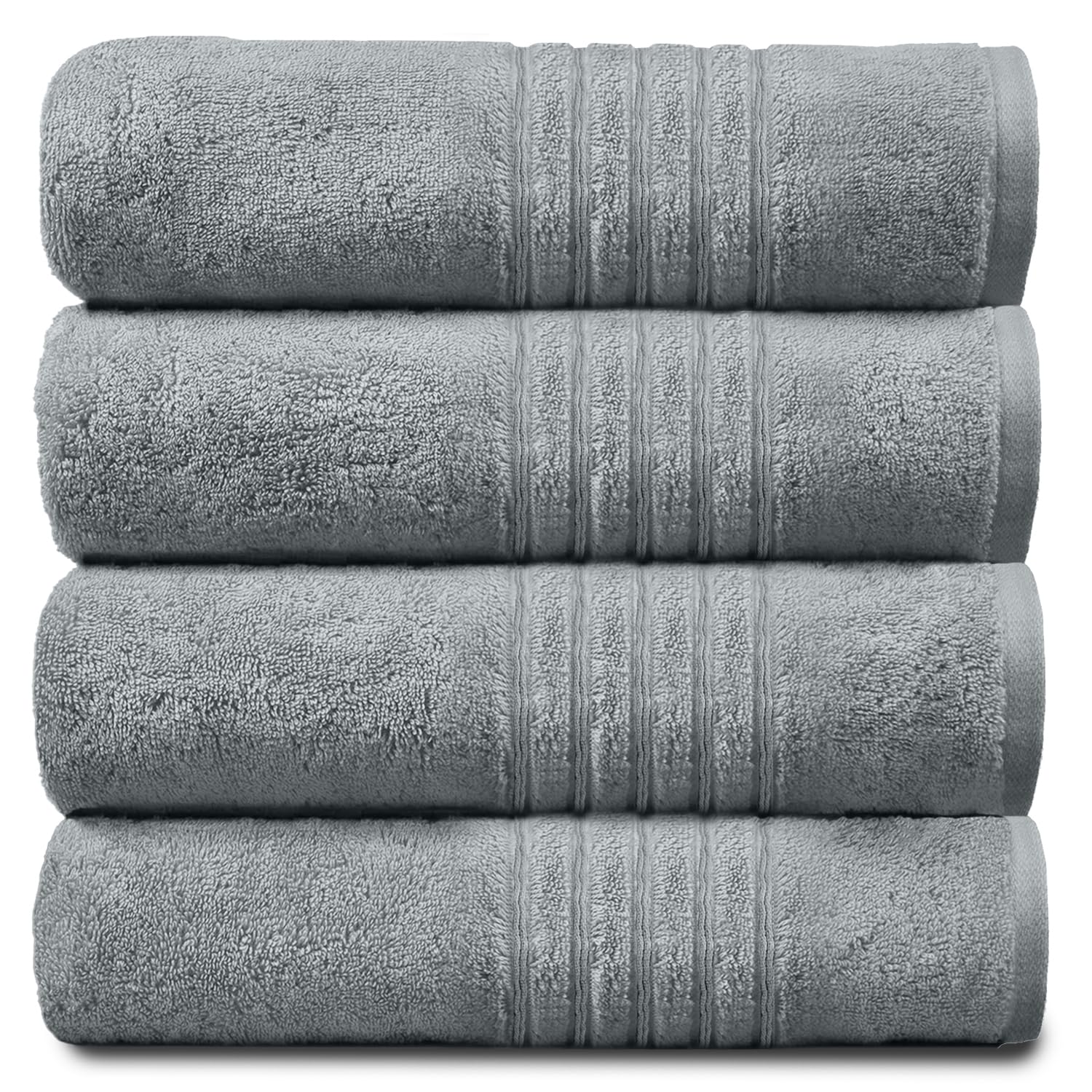 GC GAVENO CAVAILIA 4 PK Extra Large Bath Sheet, Water Absorbent Cotton Towels, 450 GSM Quick Dry Towels Set, Silver/Grey