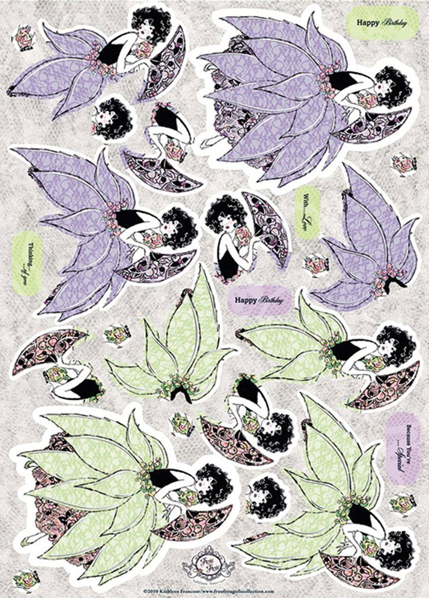 Frou Frou Die-Cut Punch-Out Sheet 8"X12"-Foiled Fandango Girl Lilac & Green