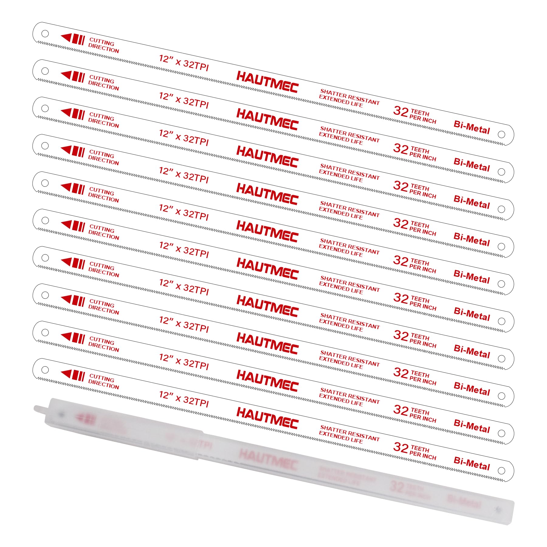 HAUTMEC 300mm Hacksaw Blades 32 TPI ? 10 Pack 12" Bi-Metal Replacement Blades with High-Speed Steel Teeth and Spring Steel Body, Professional Grade,