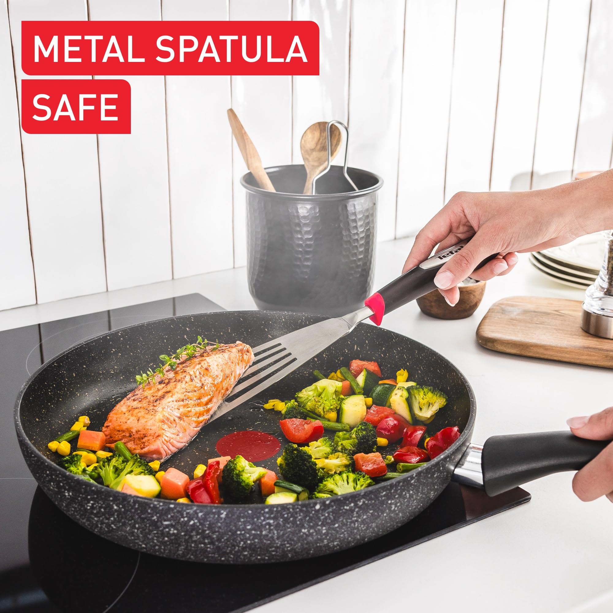 Tefal Titanium Stone Frying Pan 28 cm, High-Performance Non-Stick Coating, Metal Spatula Safe, All Hobs Including Induction, E1050644