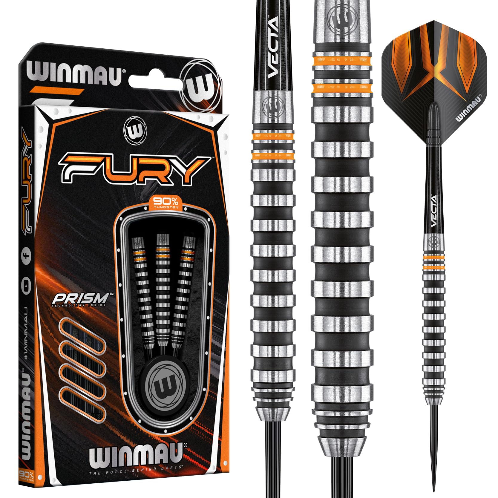 WINMAU Darts Fury 22g Tungsten Darts Set with Prism Flights & Vecta Shafts - Professional High-Performance for Precision, Accuracy, Durability &