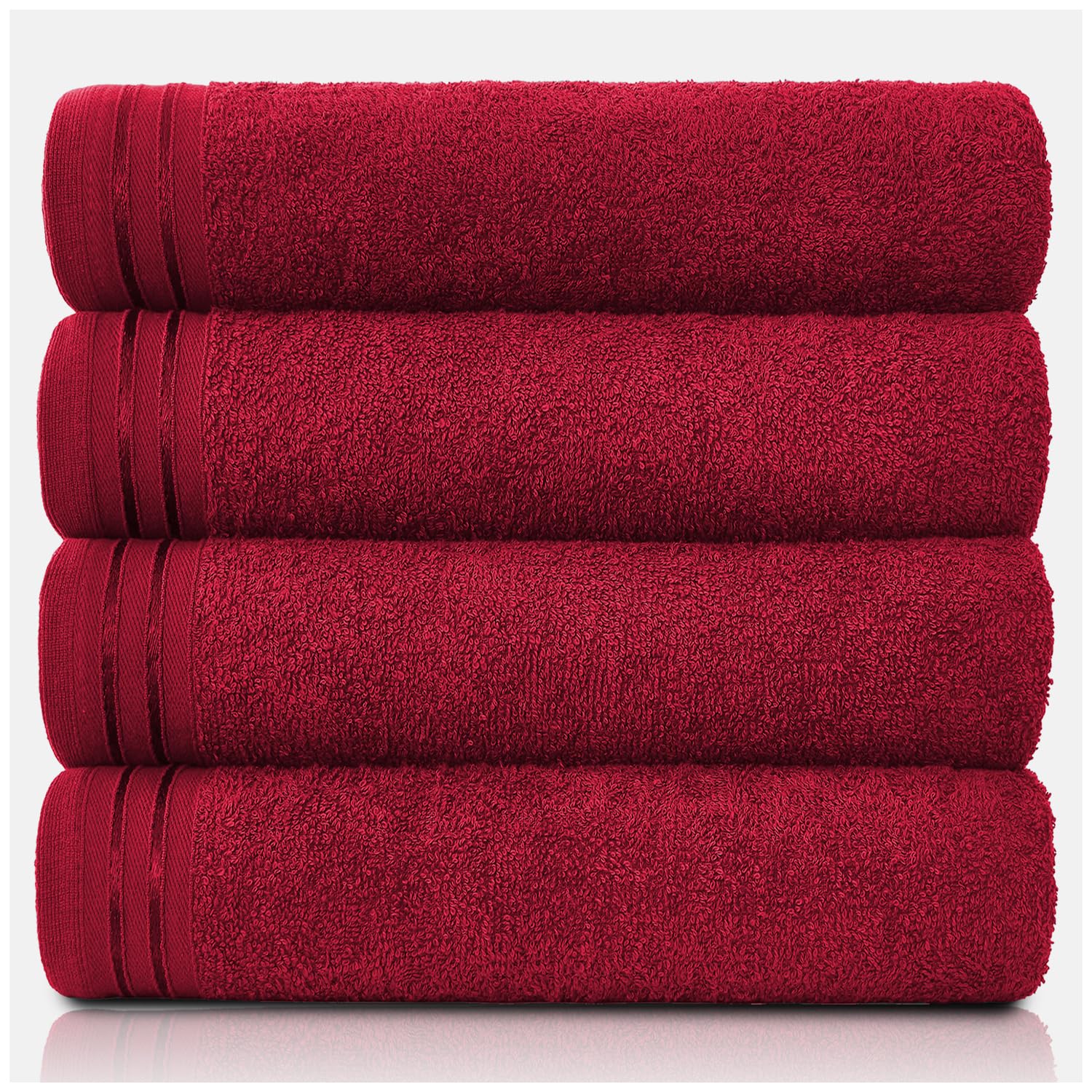 GC GAVENO CAVAILIA Large Towels Bath Sheet - Highly Absorbent Egyptian Cotton Towel Set - 4 Pack Extra Soft Large Bath Towel Red - Quick Dry Bath