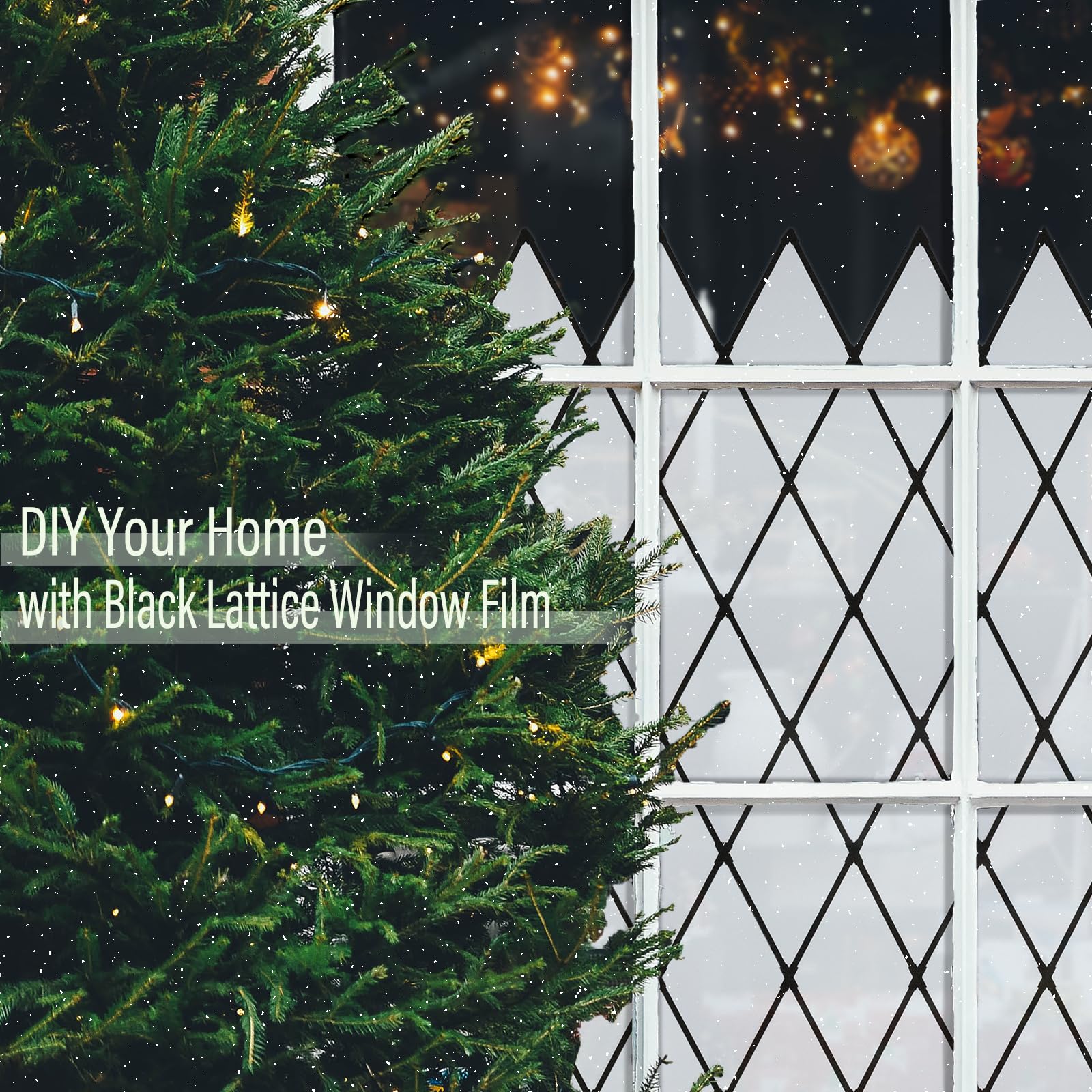 FEOMOS Black Lattice Window Film Static Window Clings Frosted Window Films Privacy Glass Door Sticker Decorative Window Cover Removal Anti-UV 90x400cm