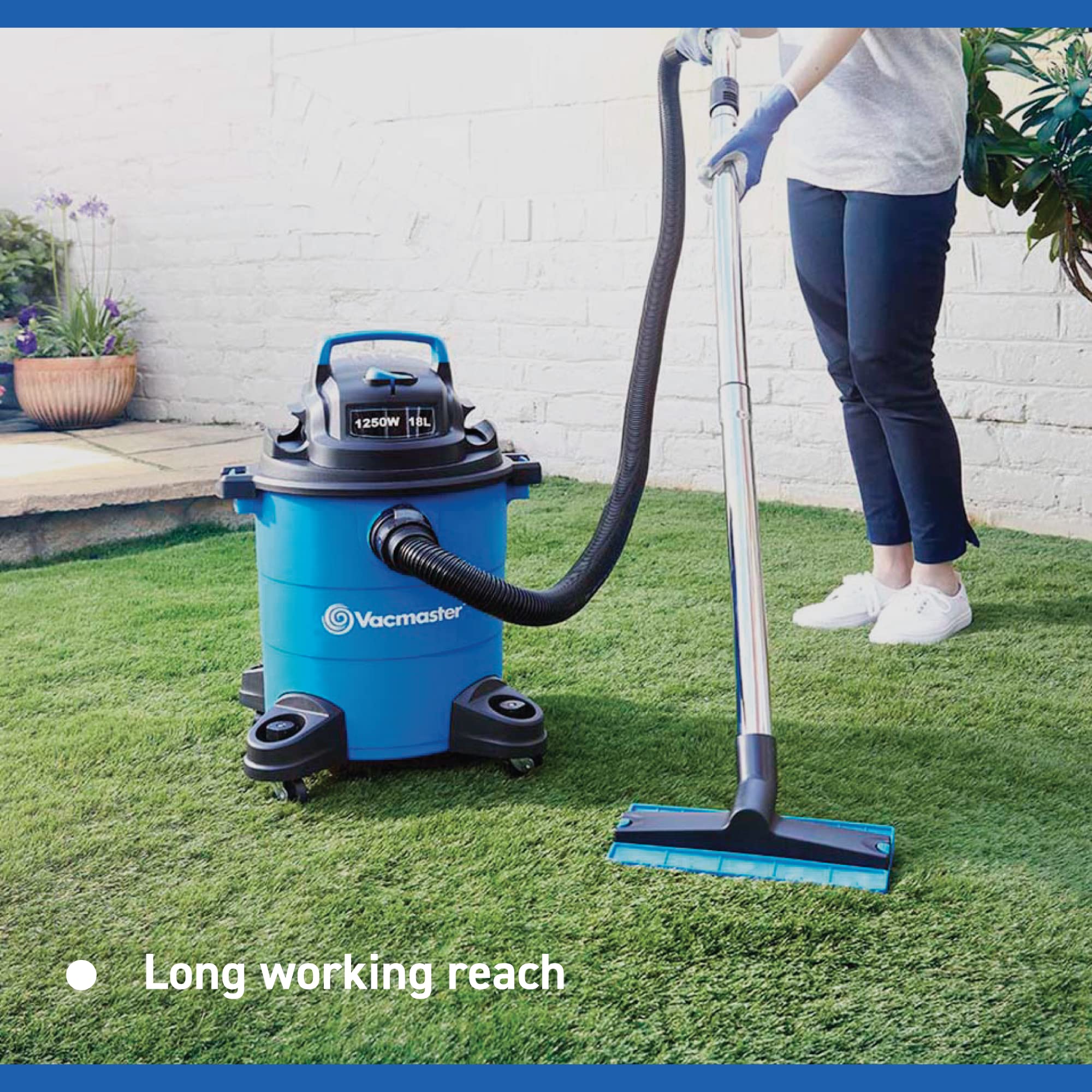 Vacmaster WD 18 Garden & Artificial Grass Cleaner, Outdoor Wet & Dry Vacuum For Cleaning Astroturf, Patio, Decking and Other Outdoor Areas, 1250W, 18
