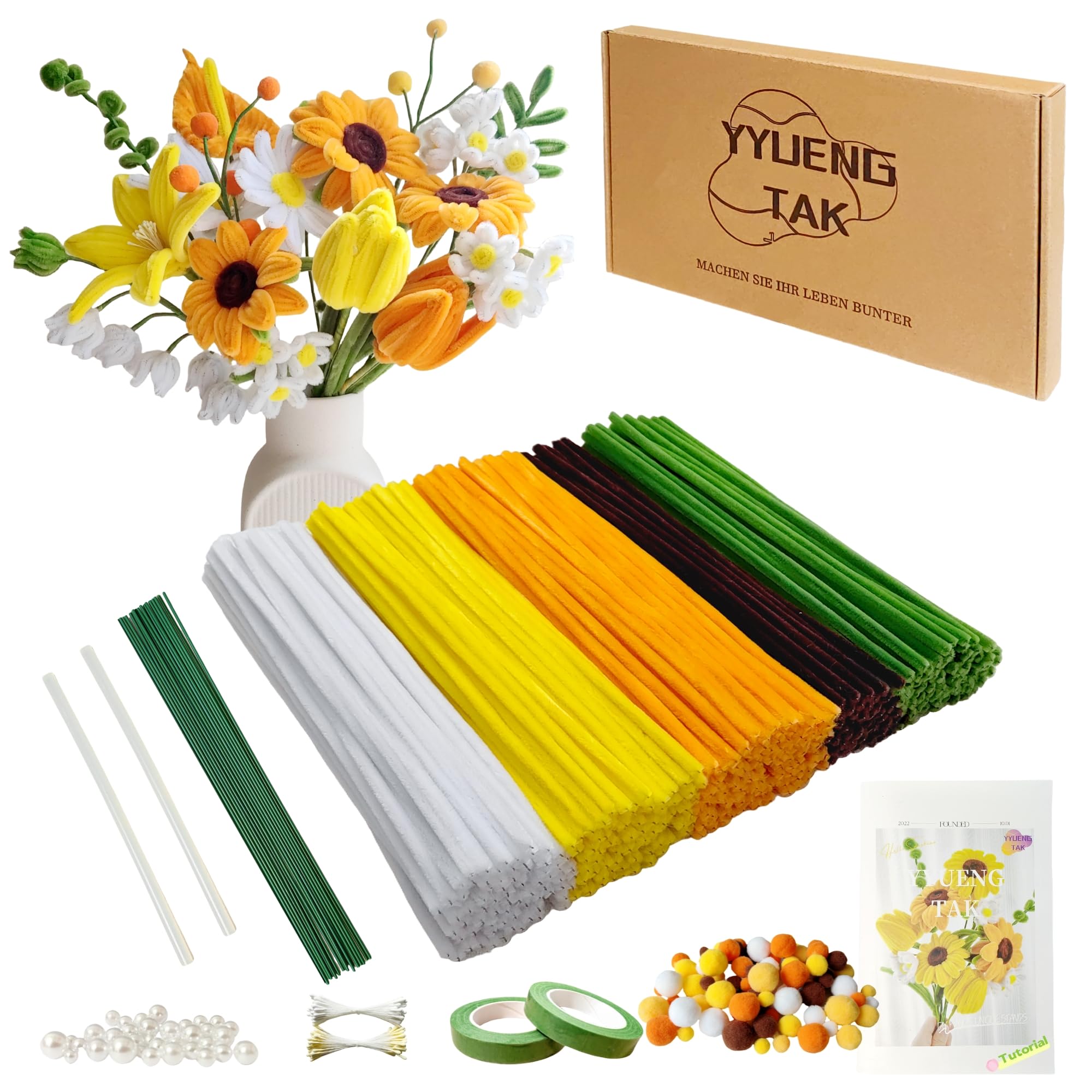 YYUENG TAK 500 pcs Yellow Pipe Cleaners for Craft Flowers,(5 Colors) Pipe Cleaners for sunflower Bouquet, Chenille Stems Arts & Crafts with