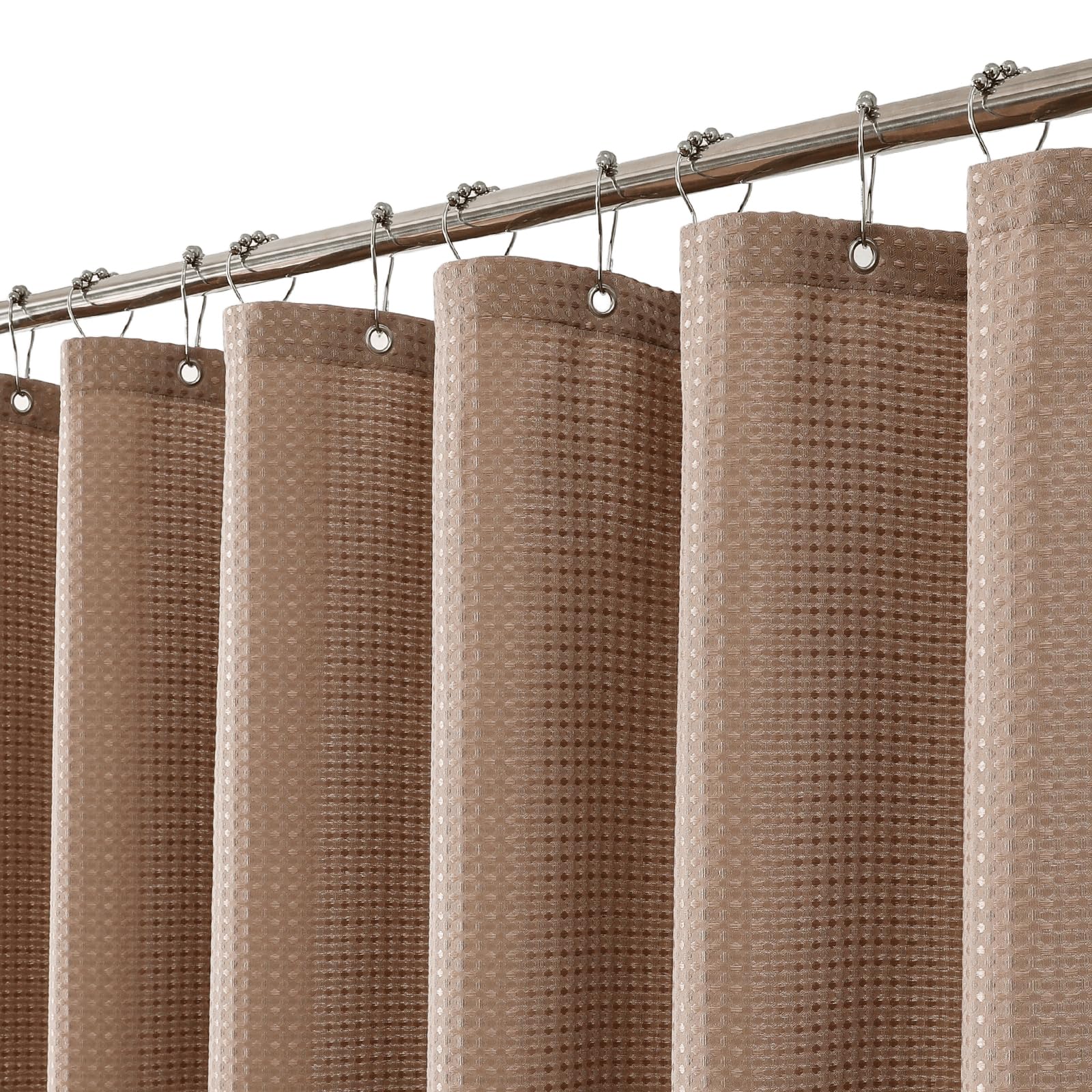 meioro Beige Shower Curtain, Mould Proof and Mildew Resistant Waffle Heavy Textured Fabric Shower Curtains with 12 Hooks, 180 x 180cm Luxury Weighted