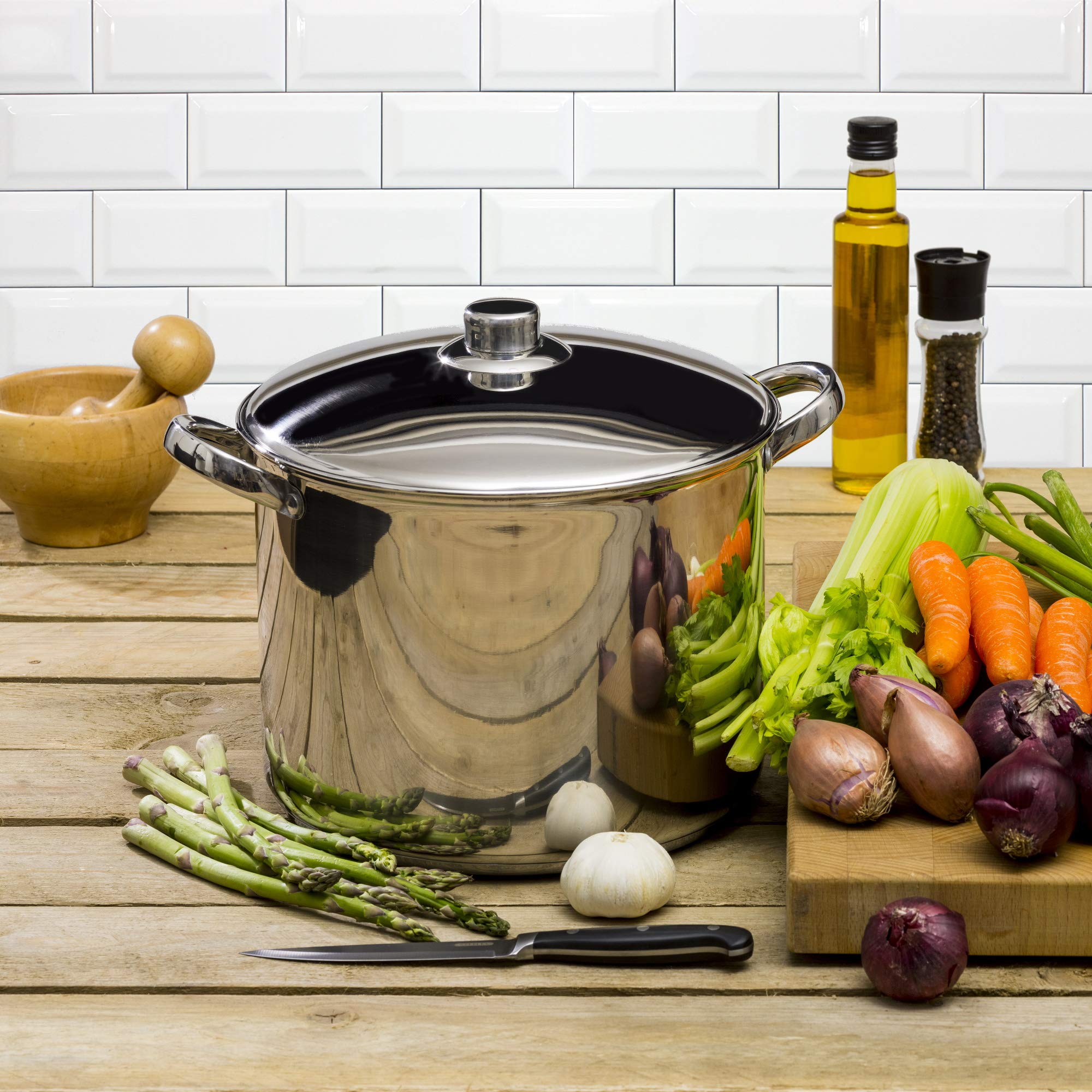 Stainless Steel Induction Stock Pot with Lid Large Deep Casserole Cooking Stockpot Mirror Polished Finish Soup Stew Home Brew Pot (28cm - 12.5 Litre)