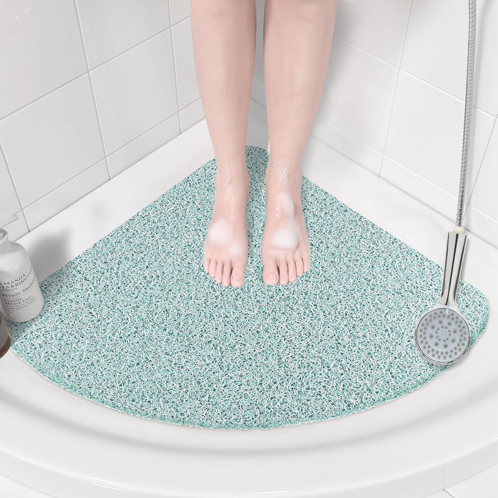 Corner Shower Mat Non Slip: Anti Mould Bath Mat - 60 x 60 cm Loofah Shower Mats for Inside Shower- Anti Slip Bath Mat for Inside Bath Green Quadrant