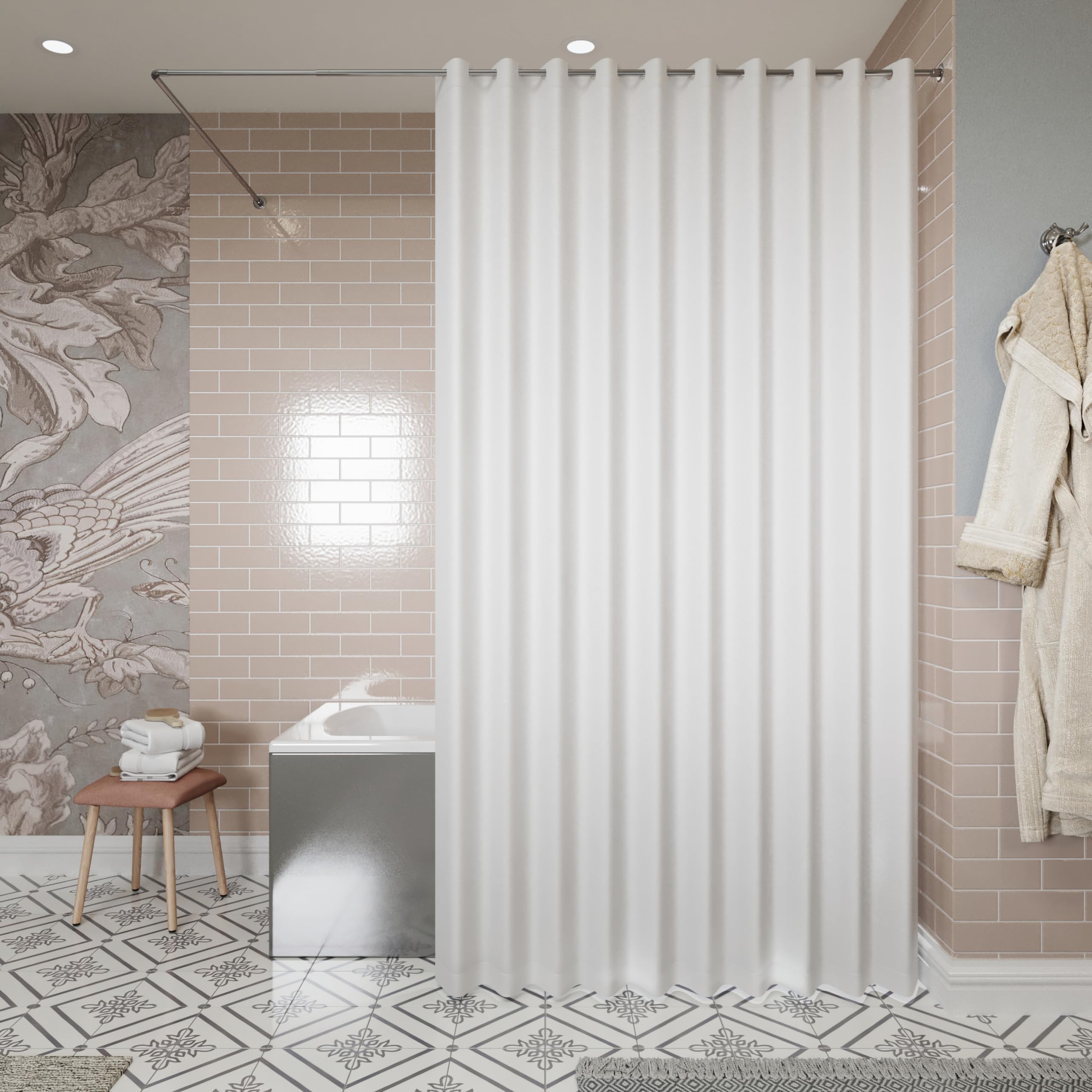Croydex Hookless Textile White Shower Curtain, No Curtain Rings Required, 1800 x 1800mm (WxL)