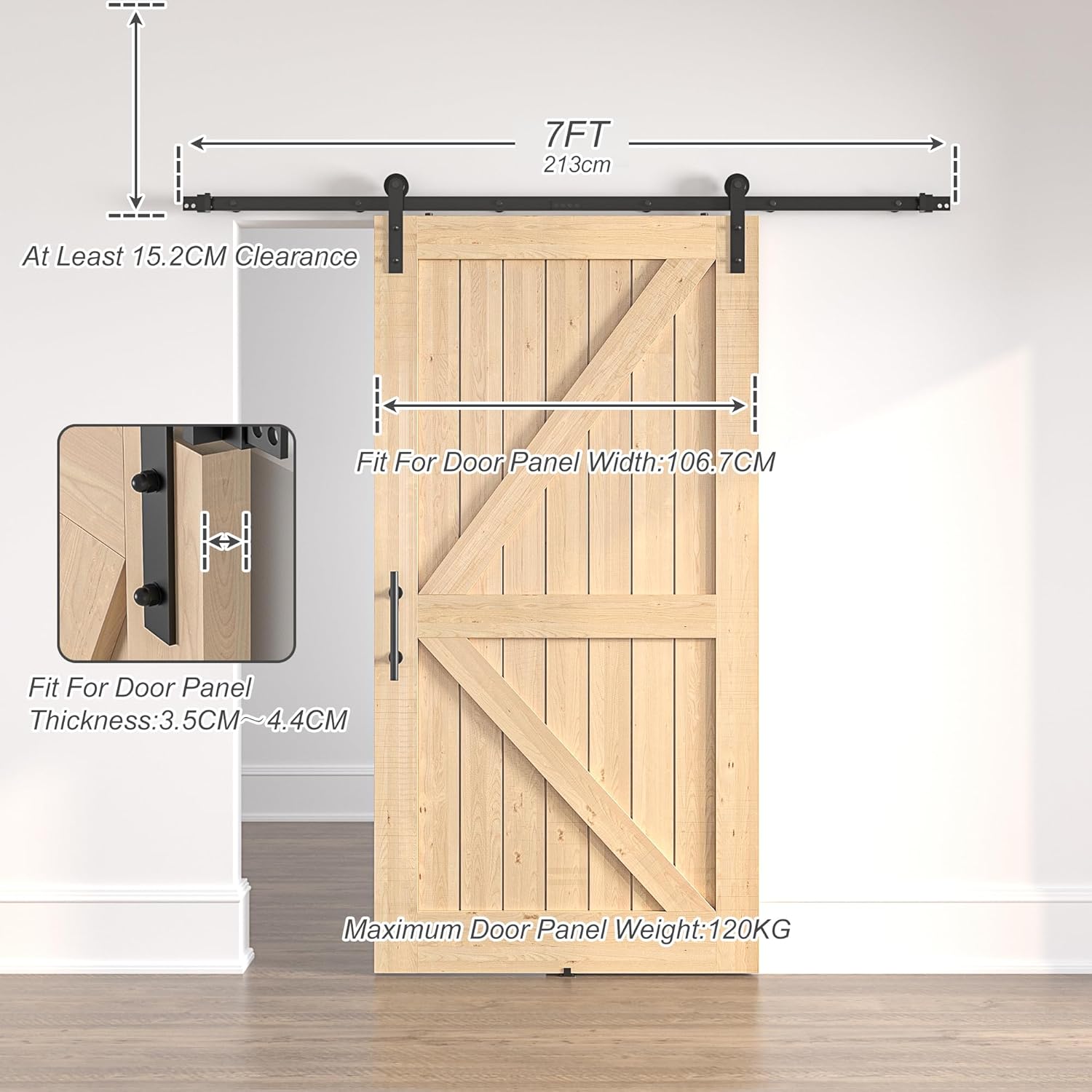 Sliding Barn Door Kit 7FT Heavy Duty Large Wheel Black Steel Track SANKEYTEW
