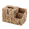 BSTKEY Water Hyacinth Square Facial Tissue Box with Lid, Household Woven Napkin Box Tissue Paper Holder with 2 Multi-function Organizer Side Pockets