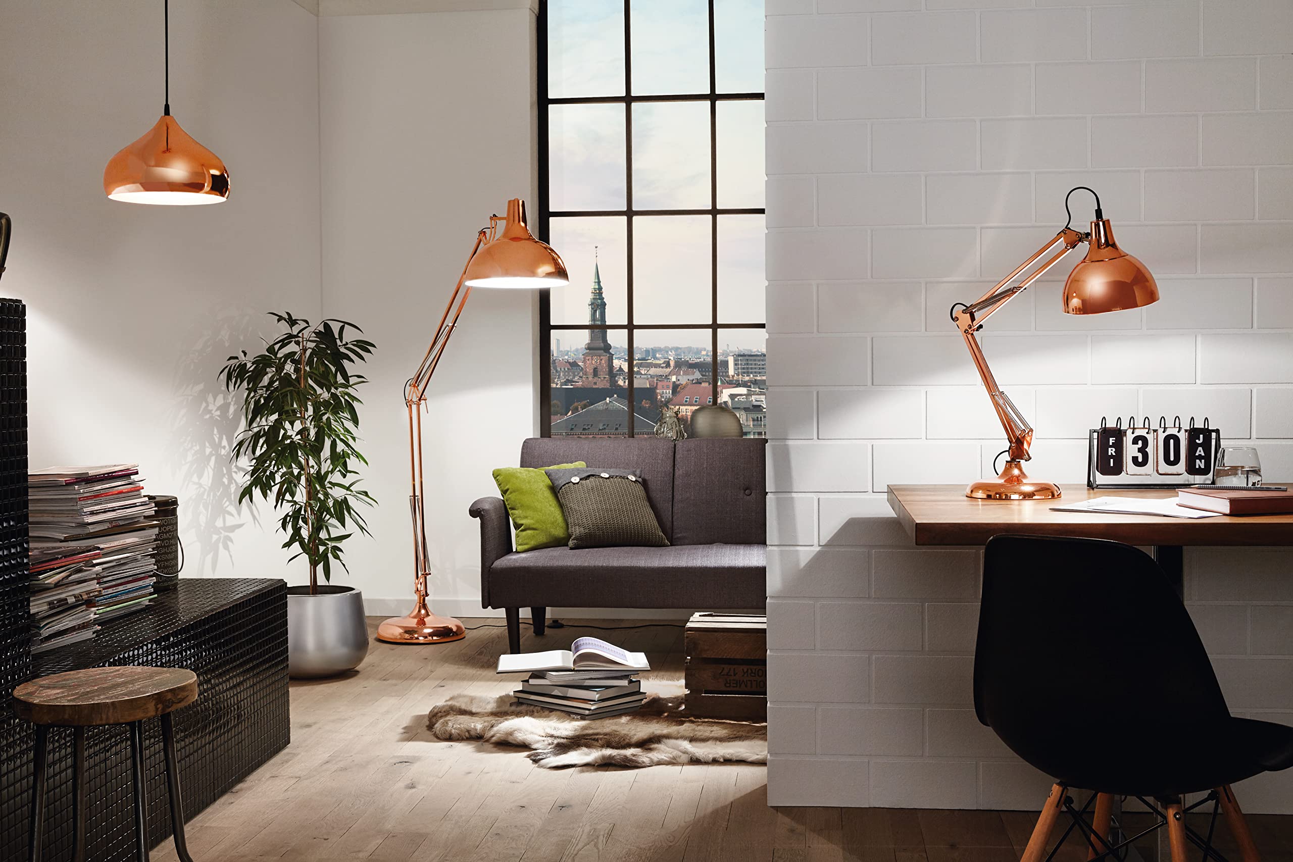 Eglo Borgillio Table lamp, 1-Flame Vintage Desk lamp in Industrial Design, Bedside lamp Made of Steel, Colour: Copper, Socket: E27, incl. Switch