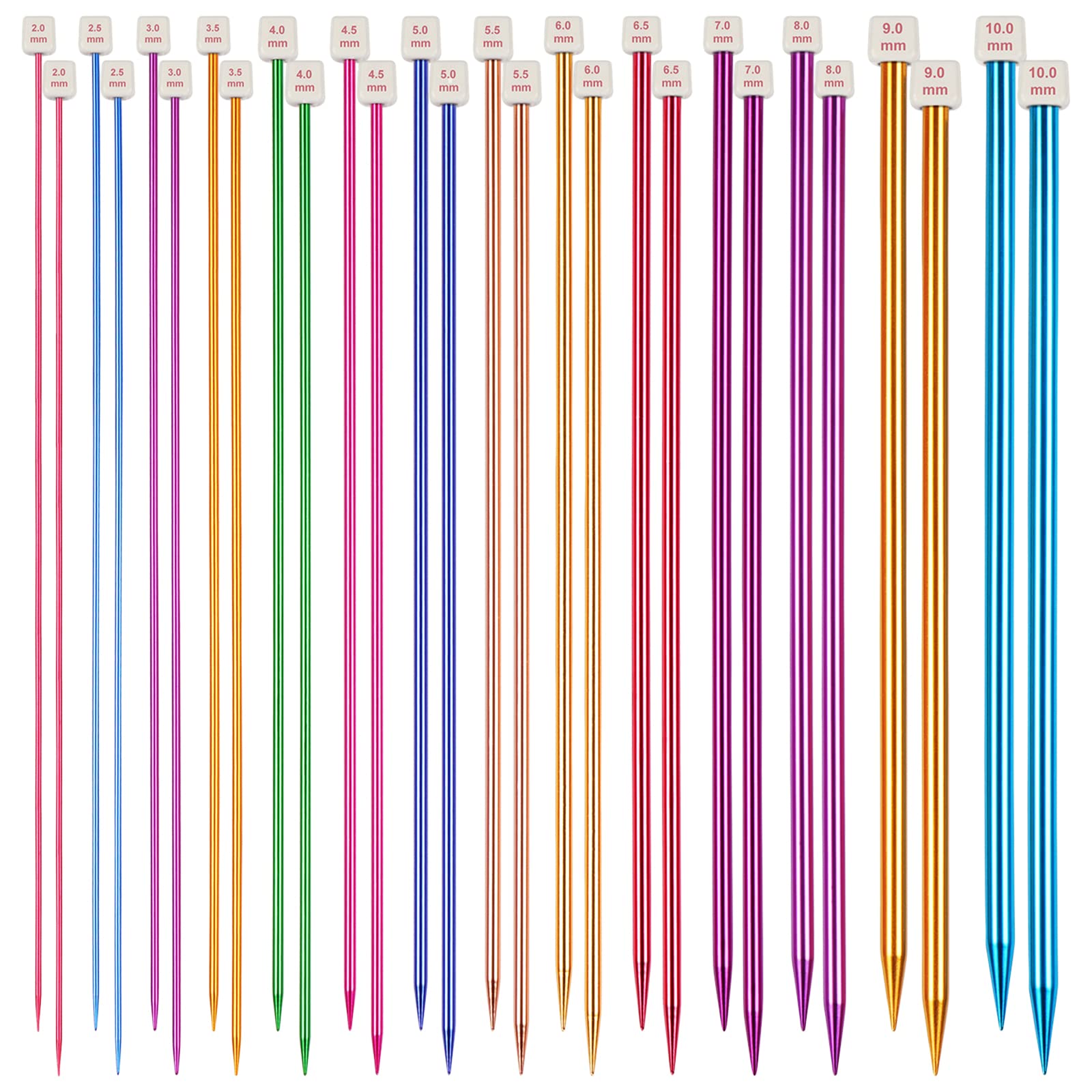 Aelike Coloured Knitting Needles Set - 35cm Long, 28 Pcs/14 Pairs Aluminium Single Pointed Needles 2mm-10mm, Long Knitting Pins for Blanket, Straight