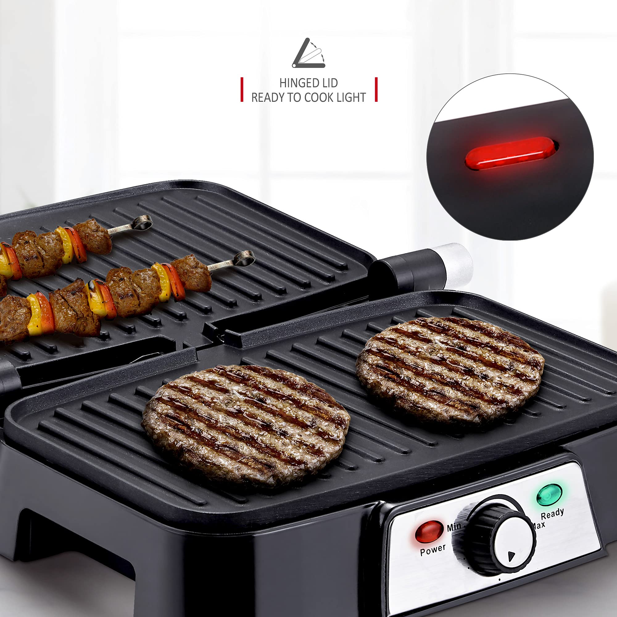 NETTA Panini Maker & Health Grill - Sandwich Toaster, Panini Press - 2 Slice Non-Stick Grill Plates  Built-In Fat Tray - 1500W - Stainless Steel
