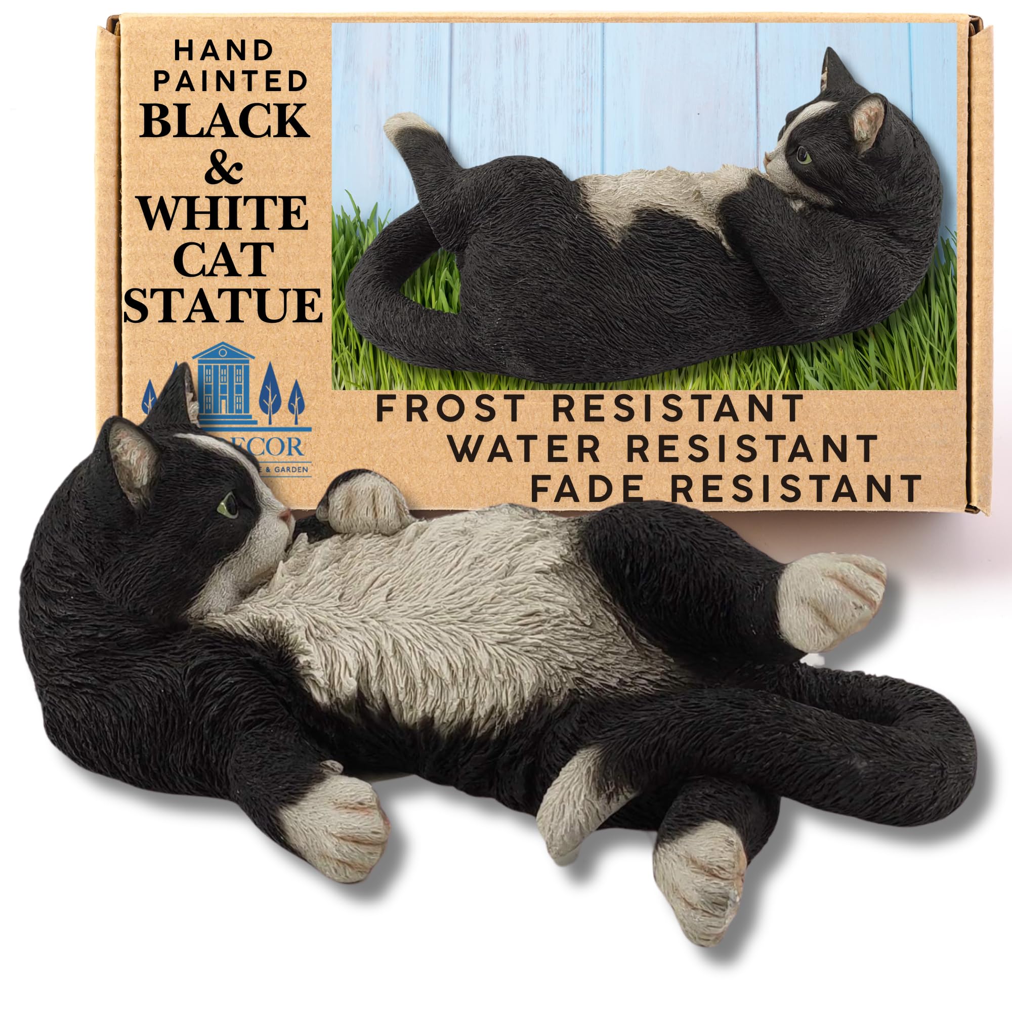 G&H Decor ? 38cm Black and White Cat Ornament ? Hand Finished Cat Garden Ornaments Outdoor with Intricate Detail ? Frost and Fade Resistant Cat