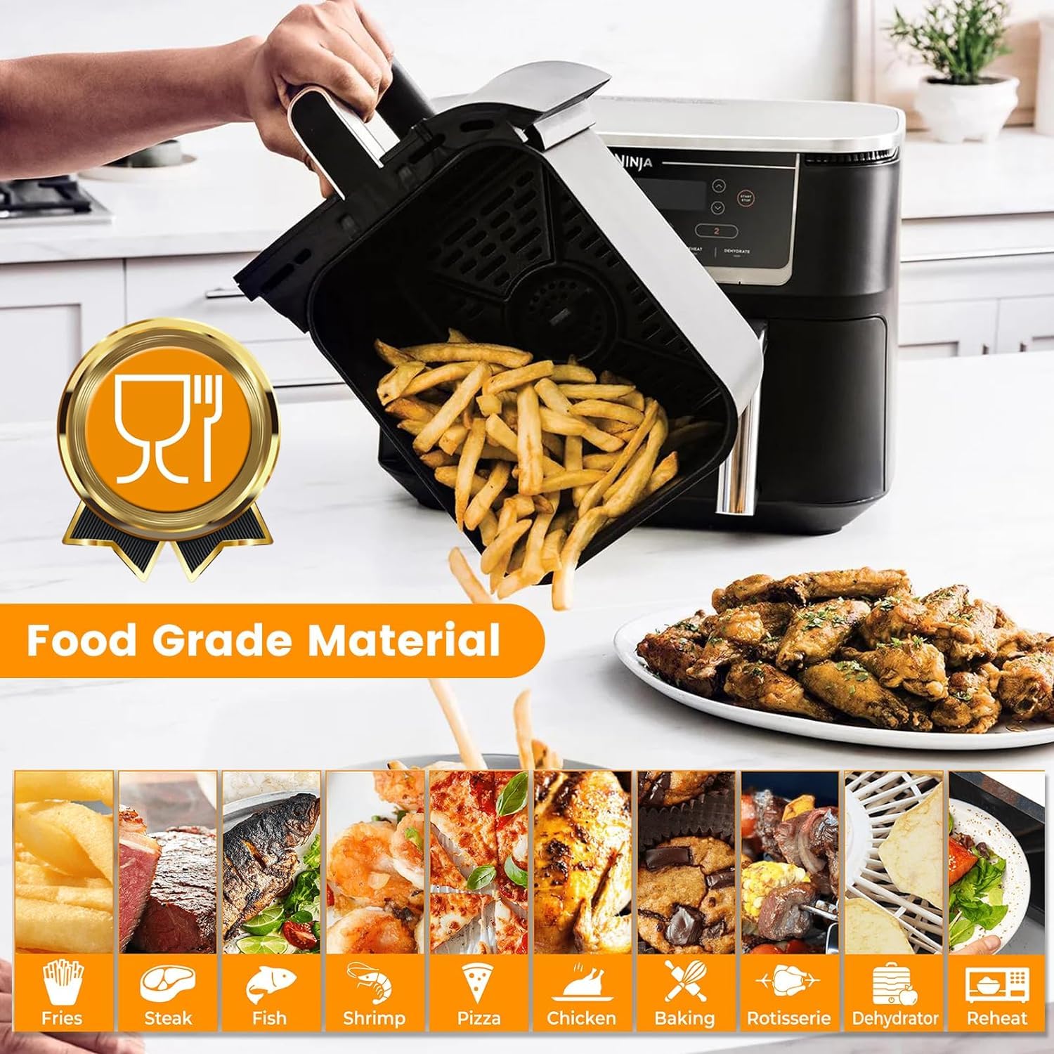 GCQ Air Fryer Grill Pan for Ninja Foodi AF500UK 10.4L 7 in 1 AF400UK 9.5L 6 in1 DualZone 2 Drawers Air Fryer, Replacement Air Fryer Crisper Plate