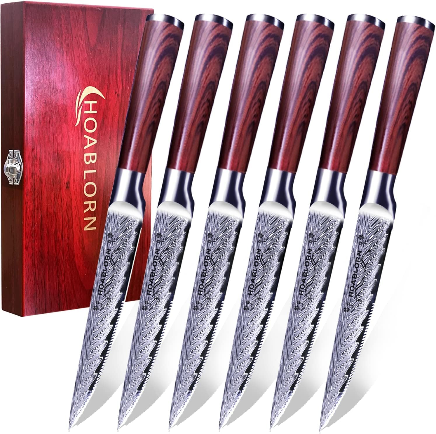 ChefHoablorn Steak Knife Set, No Sharpening Required Dinner Knife, Steak Knives Set of 6 Serrated Steak Knife with Home Chef Gift Box