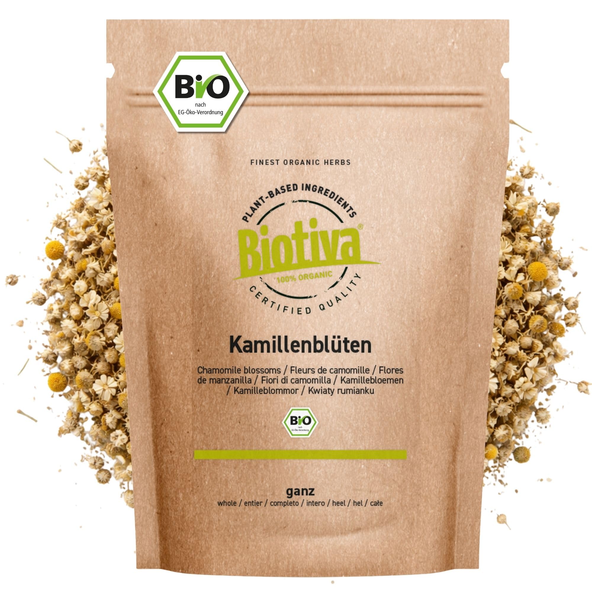 Biotiva Camomile Flower Tea (Organic, 500g) - Whole Organic Camomile Flowers - Organic Camomile Tea - Bottled and Controlled in Germany