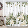 COZZSNUGE Farmhouse Christmas Shower Curtain, Snowy Xmas Village Cabin Pine Tree Winter Bathroom Curtain 180 x 180 cm, Water Repellent Mildew
