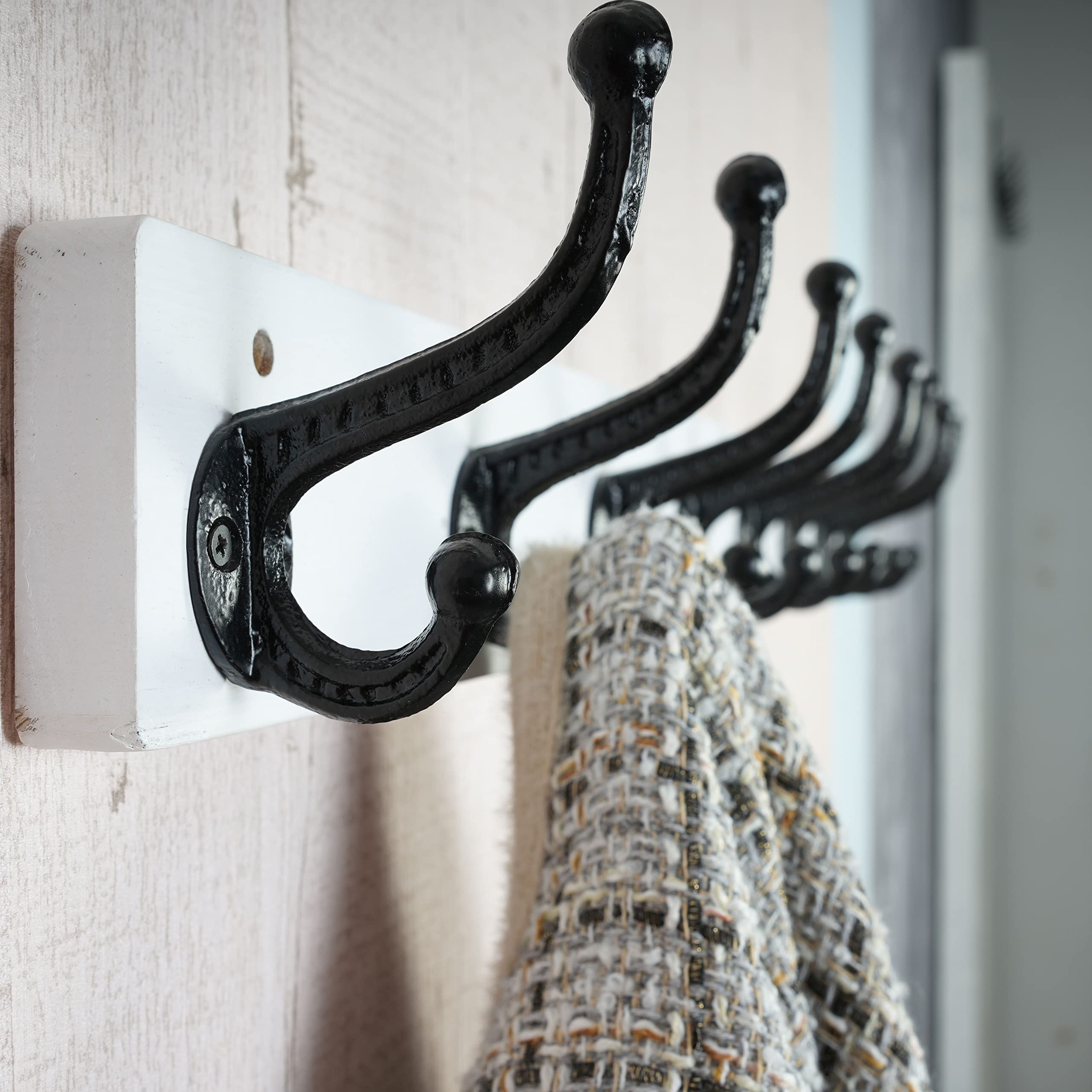 WEBI Rustic Coat Rack Wall Mount Long 8 Cast Iron Coat Hooks Wall Mounted,Heavy Duty Wall Coat Hanger Hooks for Hanging Coats,Clothes,Black on White,2