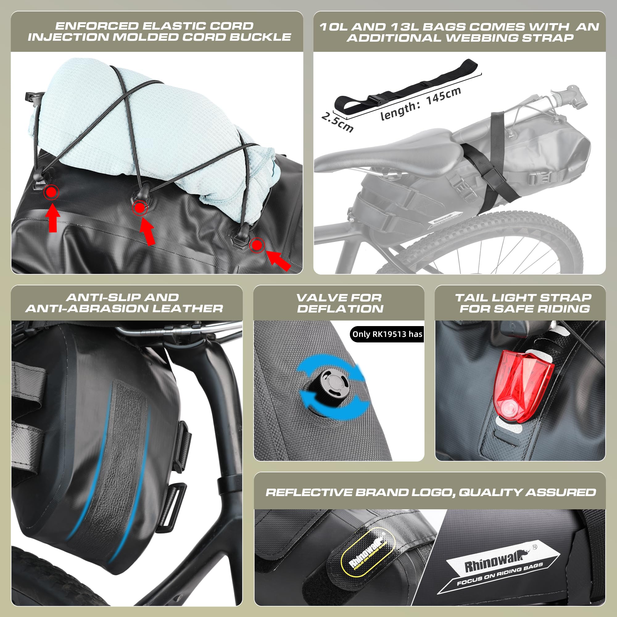 Rhinowalk Bike Saddle Bag Waterproof Bicycle Bag Cycling Seat Bag Mountain Road Portable Storage Bag, 10L