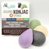 Konjac Organic Face Sponges Combined with Green Tea, Charcoal, Lavender and Nut Shells | Set of 4 Teardrop Sponges | Natural Vegetable Cleansing