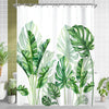 Lerores Shower Curtain 180 x 180 cm, Green Leaves Weighted Hem, Anti-Mould Textile, Water-Repellent, Washable Polyester Fabric Bath Curtains with