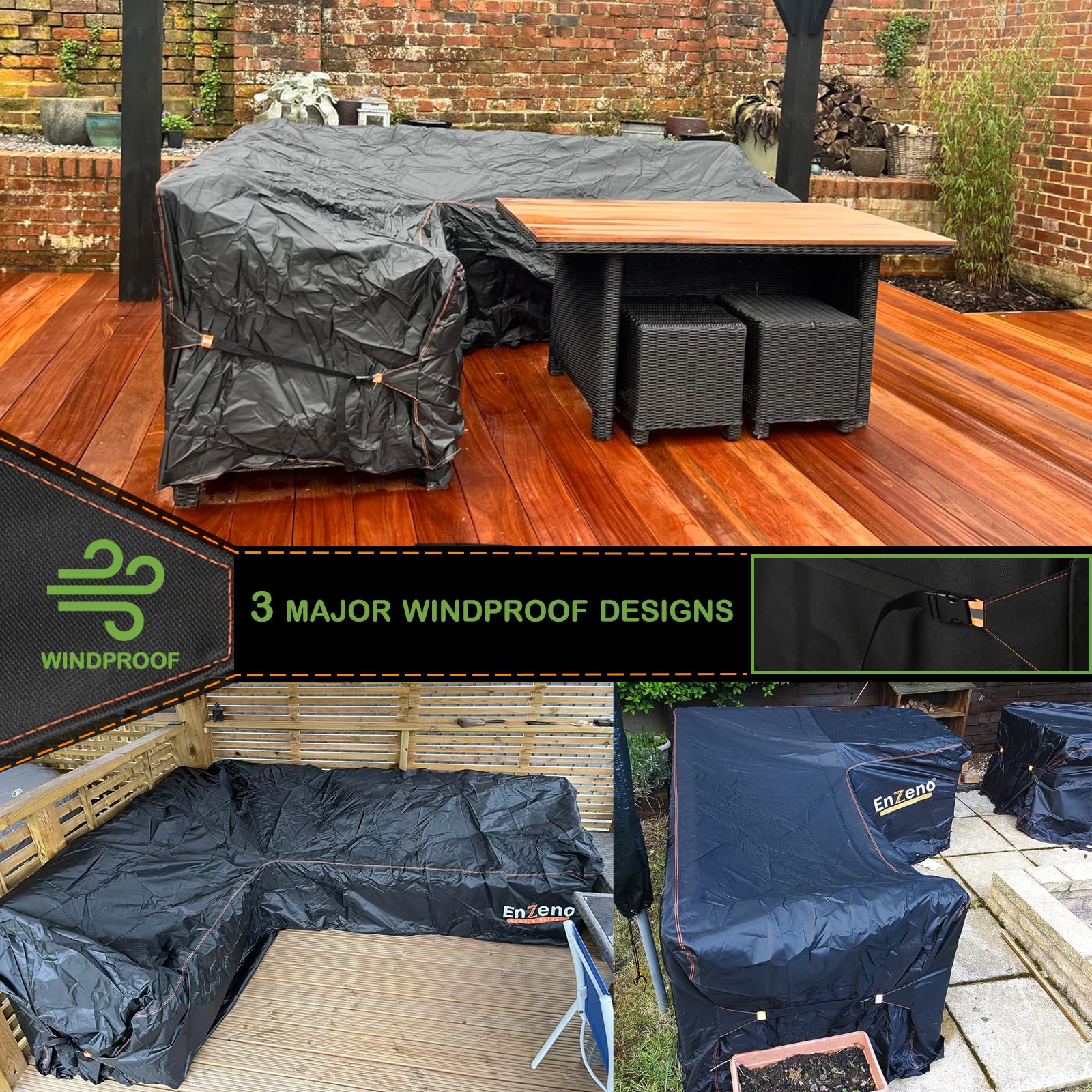 Enzeno Garden L-Shape Furniture Cover Waterproof, 420D Heavy Duty Oxford Fabric Outdoor Rattan Corner Sofa Cover with Waterproof Tape (222 * 286 *