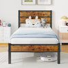 JUISSANO Single Bed 90 x 200 cm with Wooden Headboard, Bed Frame with Metal Slatted Frame, Single Bed, Bed Frame, Metal Bed, 90 x 200 cm with Storage