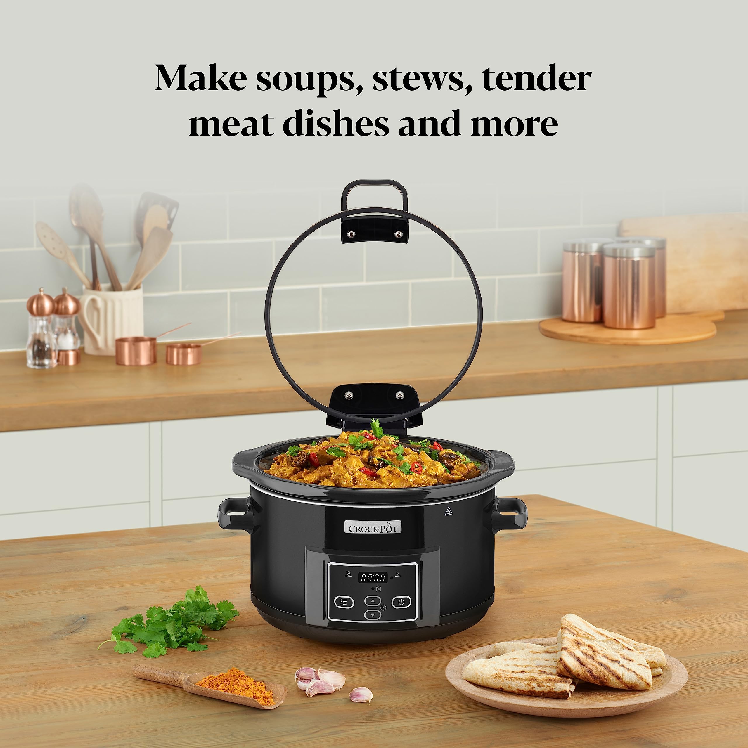 Crock-Pot Lift and Serve Digital Slow Cooker with Hinged Lid and Programmable Countdown Timer | 4.7 Litre (up to 5 People) [CSC052], Black