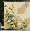 ABAKUHAUS Floral Eucalyptus Shower Curtain, Pastel Abloom, Cloth Fabric Bathroom Decor Set with Hooks, 175 x 200 cm, Ivory Sage Green Mustard