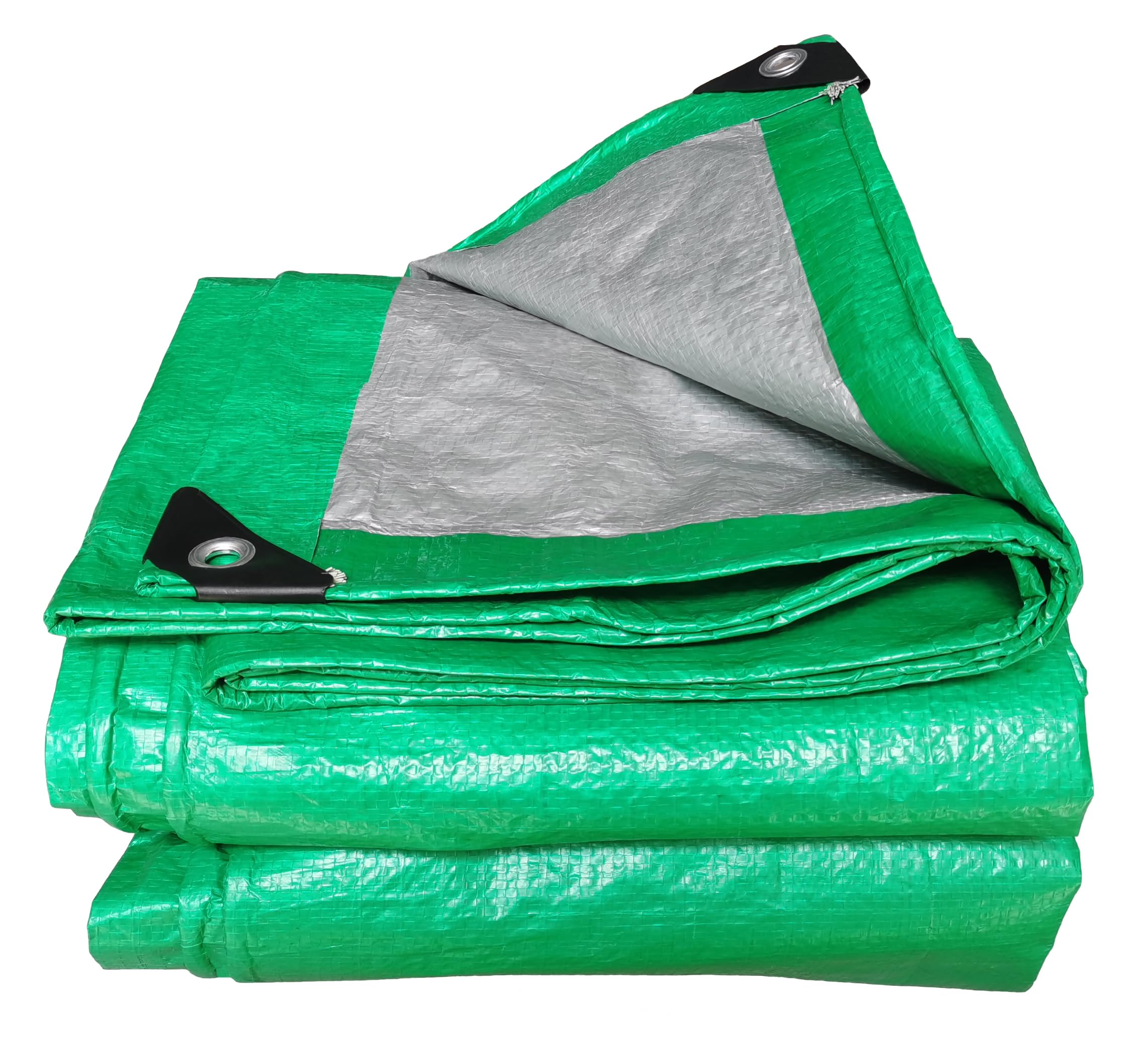 TUMESY Heavy Duty Tarp Tarpaulin Reinforced Eyelets Thick 4mx6m 13.1ftx19.7ft (4x6m,110g/m?) PE Tarpaulin Waterproof Green Silver Sheet Premium
