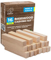 BeaverCraft Basswood Carving Blocks BW16 pcs - Soft Whittling Wood Carving Kit for Beginners - Unfinished Wooden Block Set - Basswood for Crafts