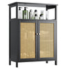 vovala Bamboo Floor Rattan Cabinet, Bathroom Storage Organizer Rack with 2 Doors and 1 Shelf, Space Saving Wood Kitchen Cupboard, Hallway Side Table,