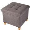 BRIAN & DANY Folding Ottoman Storage Box with Wood Legs, Linen Foot Stool, Footstool with Storage, Highly Elastic Sponge Filling, Brown, 38 x 38 x 38
