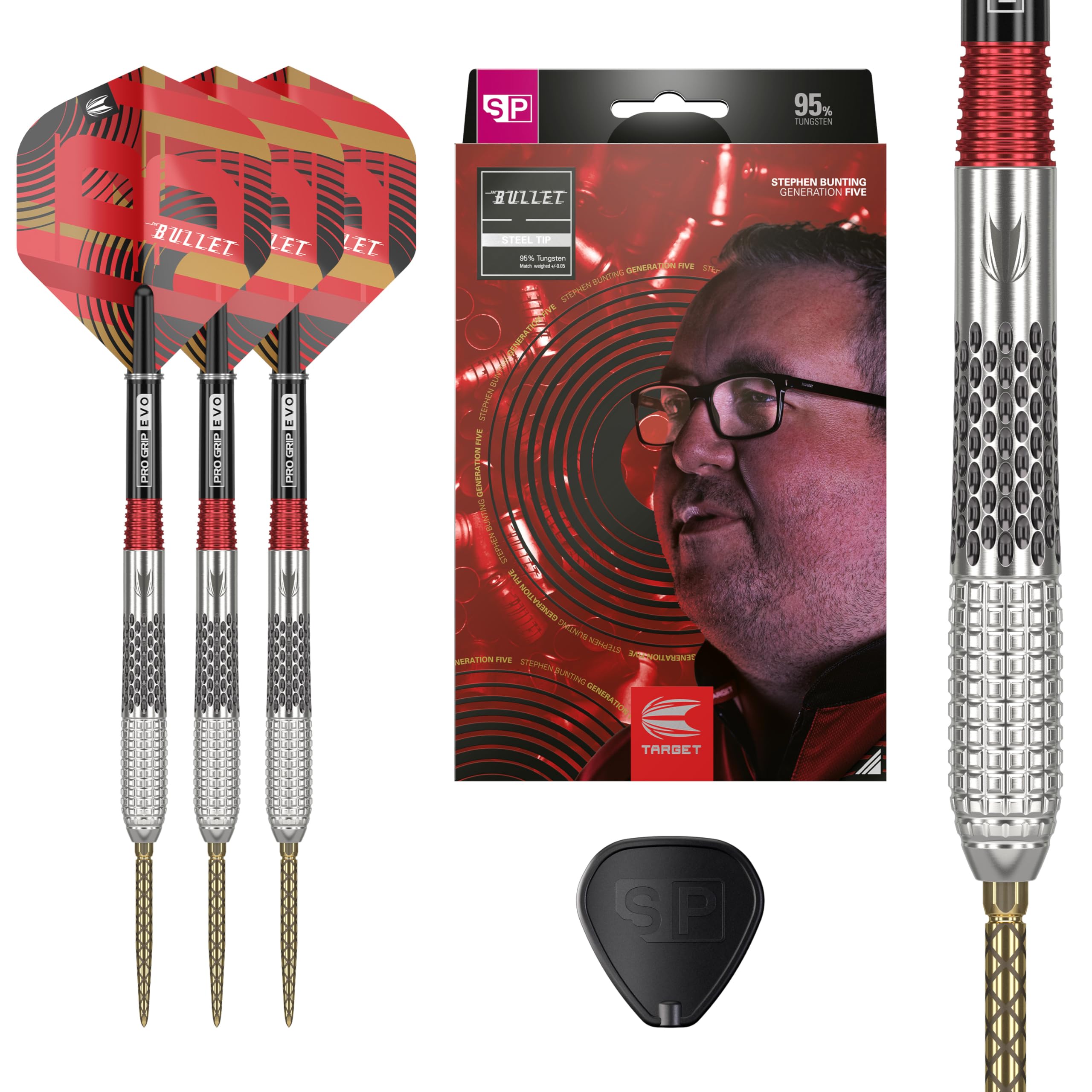 TARGET Darts Stephen Bunting G5 95% Tungsten Dart Set (18G), Steel Tip Swiss Point Darts | Generation 5 Player Edition Darts with Swiss Points,