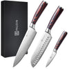 PAUDIN Chef Knife Set 3Pcs, Professional Kitchen Knife Set with High Carbon Stainless Steel, Sharp Chef Knives with 8 inche Chef Knife, 7 inch Santoku