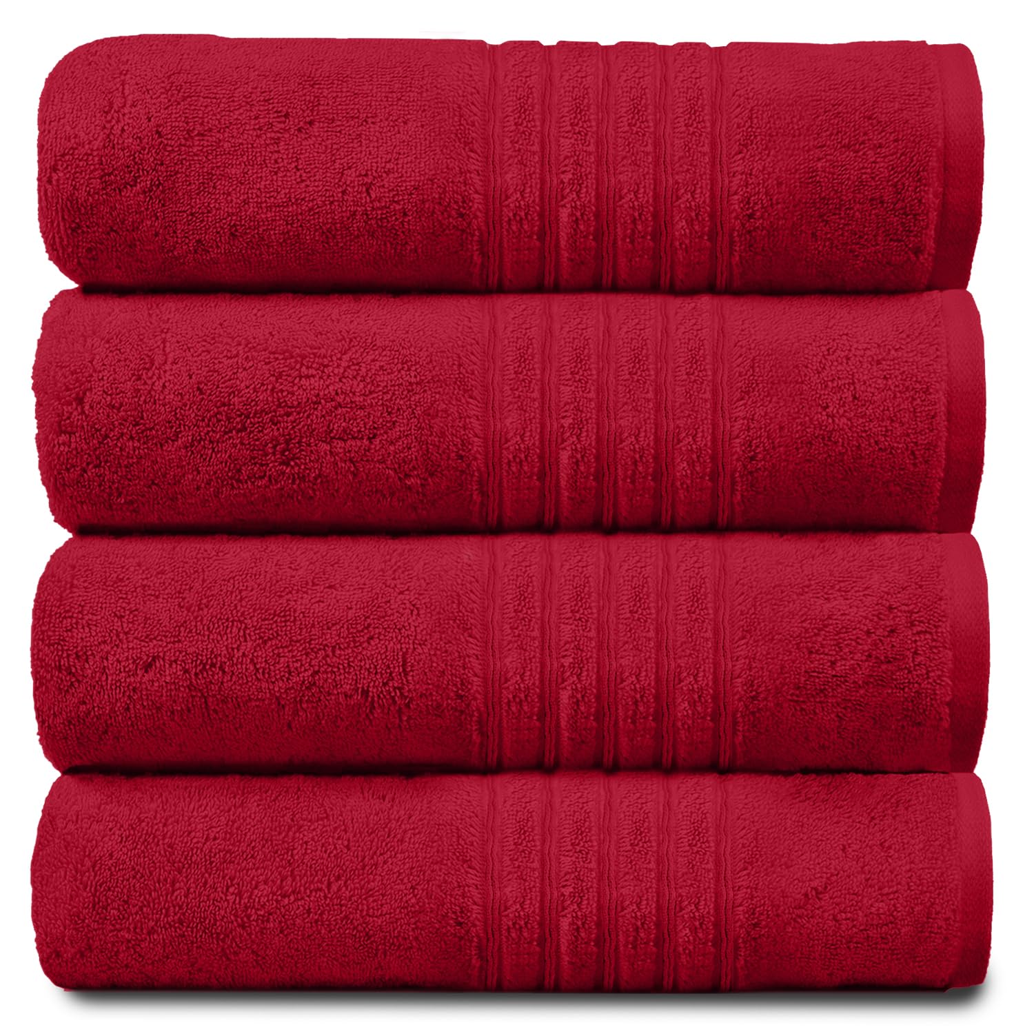 GC GAVENO CAVAILIA New Hampton Pack of 4 Bath Towel Set, 100% Ringspun Cotton, Extra Absorbent 450 GSM Luxury Bath Sheets, Red, 4PK