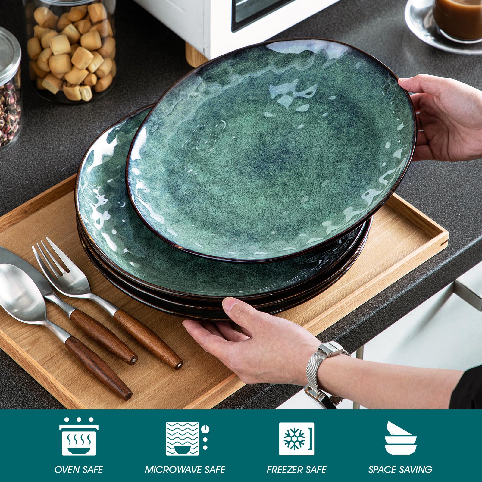 vancasso Dinner Plates Set, 10.5 Inch Scratch-Resistant Ceramic Plate, Microwave, Oven and Dishwasher Safe Dinner Plates Set of 4, Reactive Glaze and