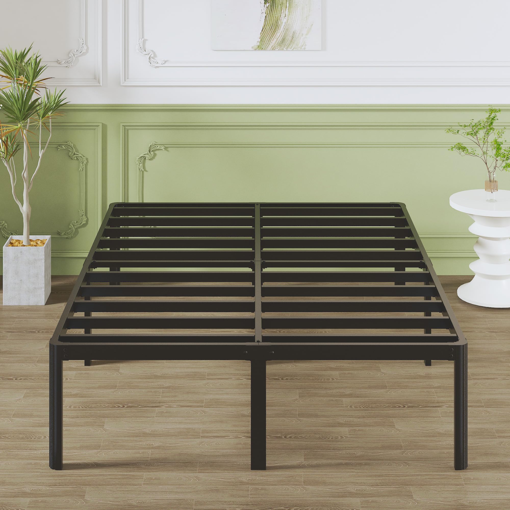 Lutown-Teen 41 cm High Double Bed Frame 140 x 200 cm with Rounded Corners, Heavy Duty Metal Bed Frames with Steel Slats, Storage Space Underneath,