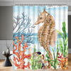 Lerores Shower Curtain, 180 x 200 cm, Seahorse Painted Motif, Weighted Hem, Anti-Mould, Water-Repellent, Washable Polyester Bath Curtains with 12