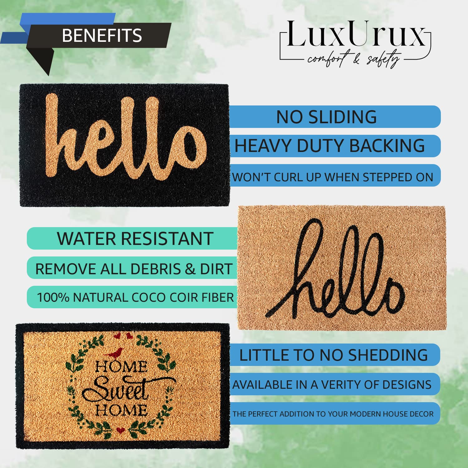 LuxUrux Welcome Mats Outdoor Doormat, with Heavy-Duty PVC Backing - Natural - Perfect Color/Sizing for Outdoor/Indoor uses.