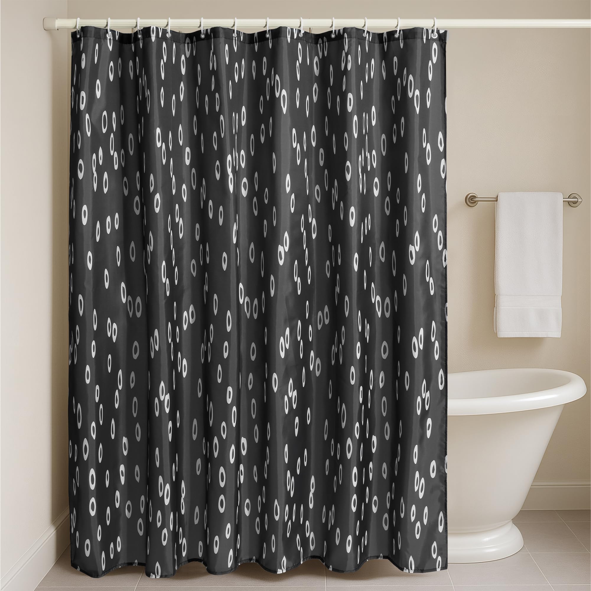 JEMIDI Shower Curtain, Black - Waterproof & Machine Washable Bathroom Curtains For Shower and Bathtub - Stylish Pattern with Stainless Steel Eyelets -