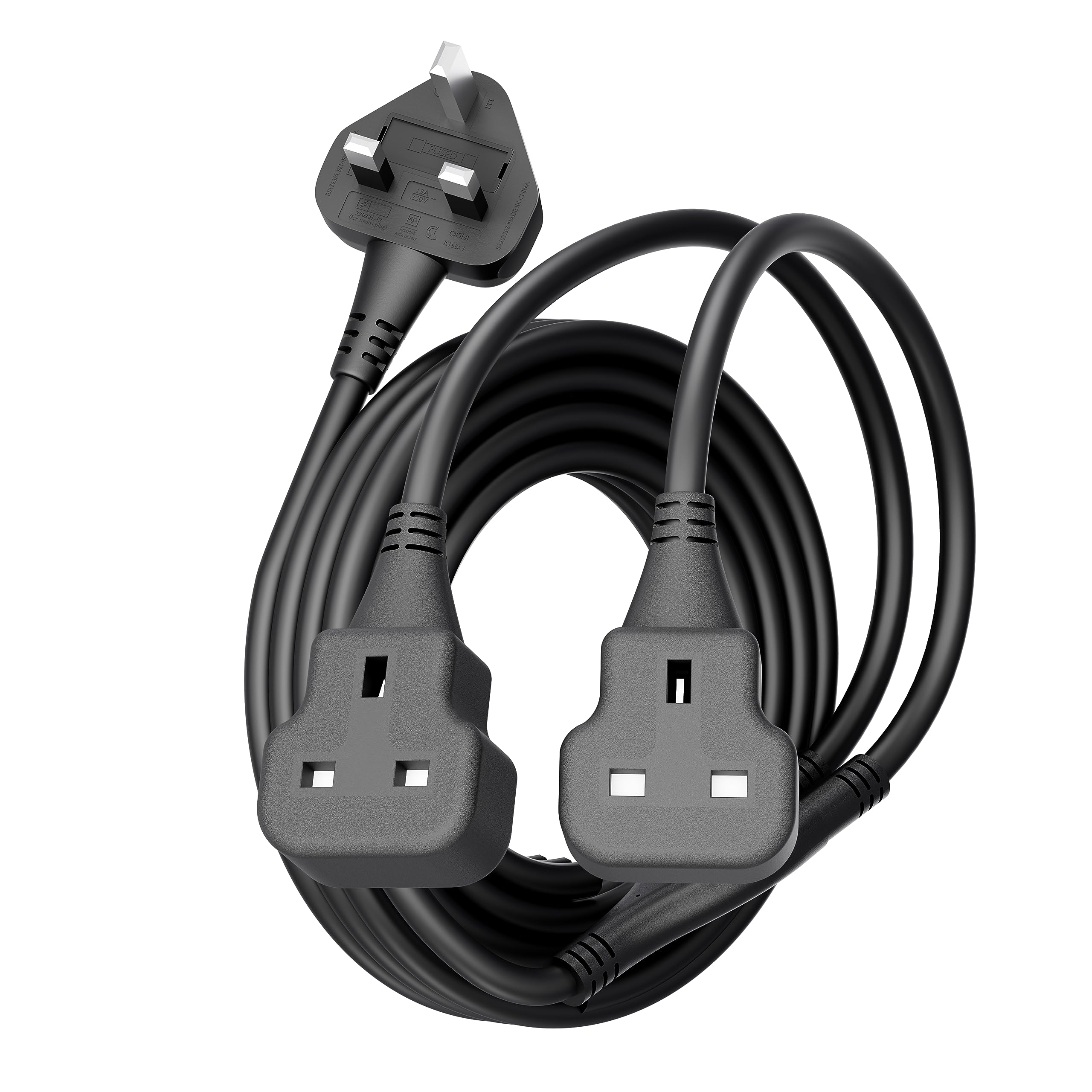 Double Socket Extension Lead Outdoor 5m Power Cable Black Extension Cord Heavy Duty 13 Amp Multi Plug Extension Socket