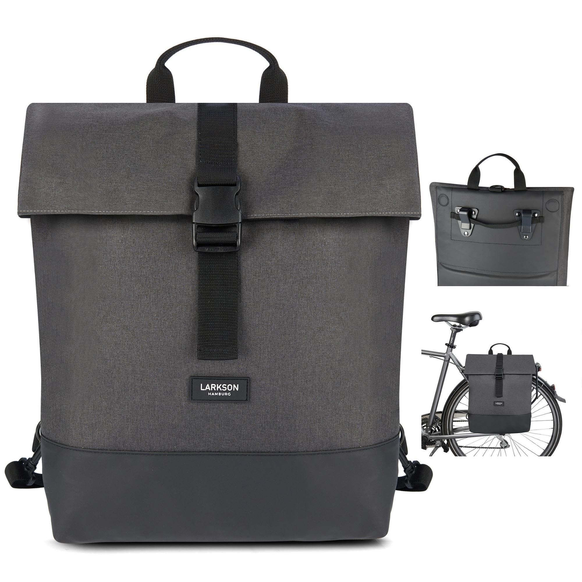 LARKSON Bike Pannier Bags Anthracite - Tammo Bike - 2 in 1 Cycle Backpack & Bicycle Bag for Rear Carrier, Made of Recycled Material - Water-Repellent