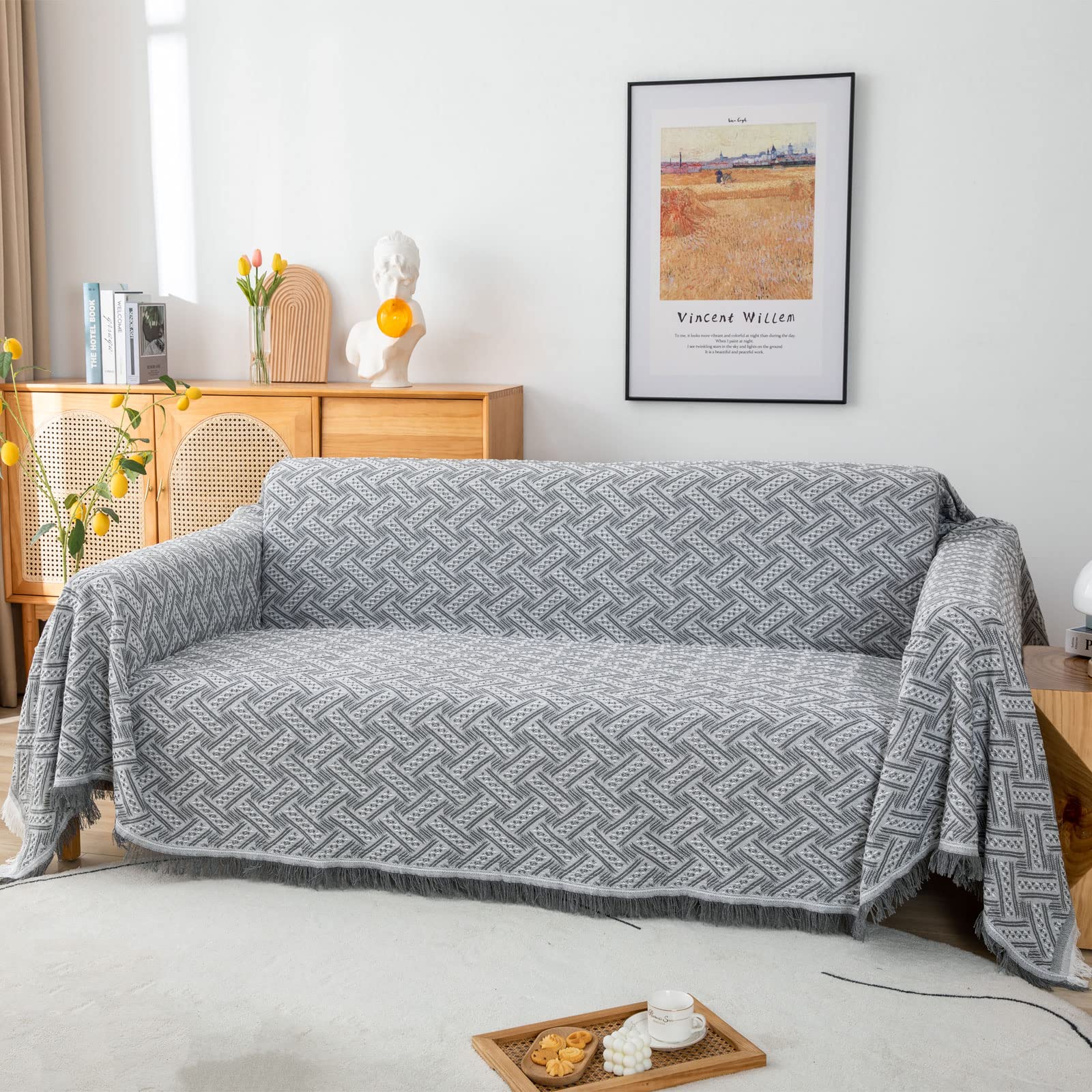 LHGOGO Throws for Sofas Large Sofa Throw 3 Seaters, Stereoscopic Jacquard Woven Versatile Decorative Throw for Sofa, Bedspread and Settee 180x300cm
